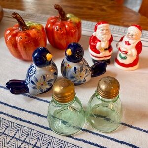 Salt and pepper shakers, 4 pair, some vintage, Christmas, holiday, collectible